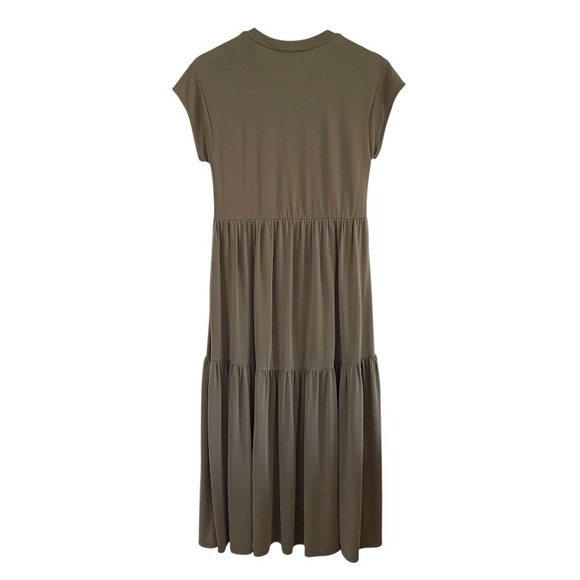 Anthropologie COA Sierra Knit Midi Cap Sleeve Tiered Dress Olive Green XS/S - Picture 3 of 10
